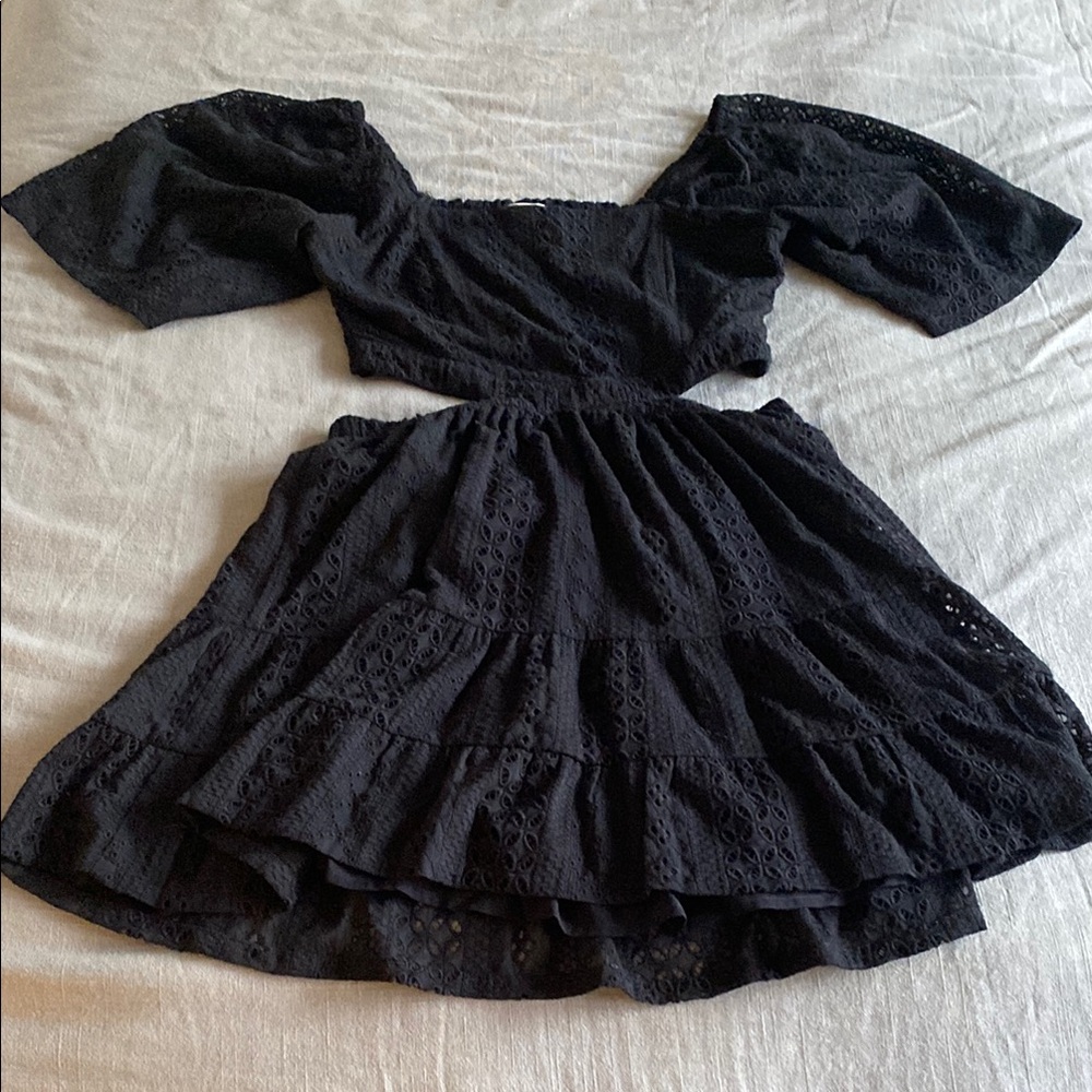 Saltwater LUXE Black Ruched Puff Sleeve Mini Dress